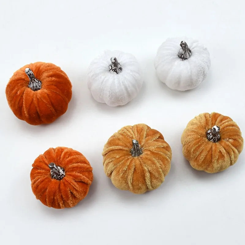 10pcs Velvet Artificial Pumpkin Decoration Desktop Pumpkin Ornament Christmas Thanksgiving Harvest Festival Halloween Decoration