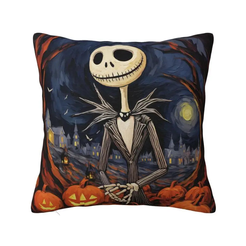 Custom Halloween Skull Jack Sally Throw Pillow Case Home Decor Nightmare Before Christmas Movie Cushion Cover Square Pillowcase