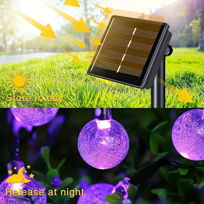 1PC 20/30 LED Halloween Purple Bubble Ball String Lights With 8 Lighting Modes Outdoor Waterproof Solar Powered Decorative Lamp