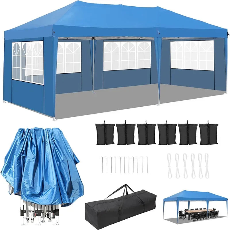 3 X 6m Waterproof Pop Up Gazebo Outdoor Pavilion Tents Four Sides 420D Oxford Cloth Rainproof Canopy Tent for Wedding