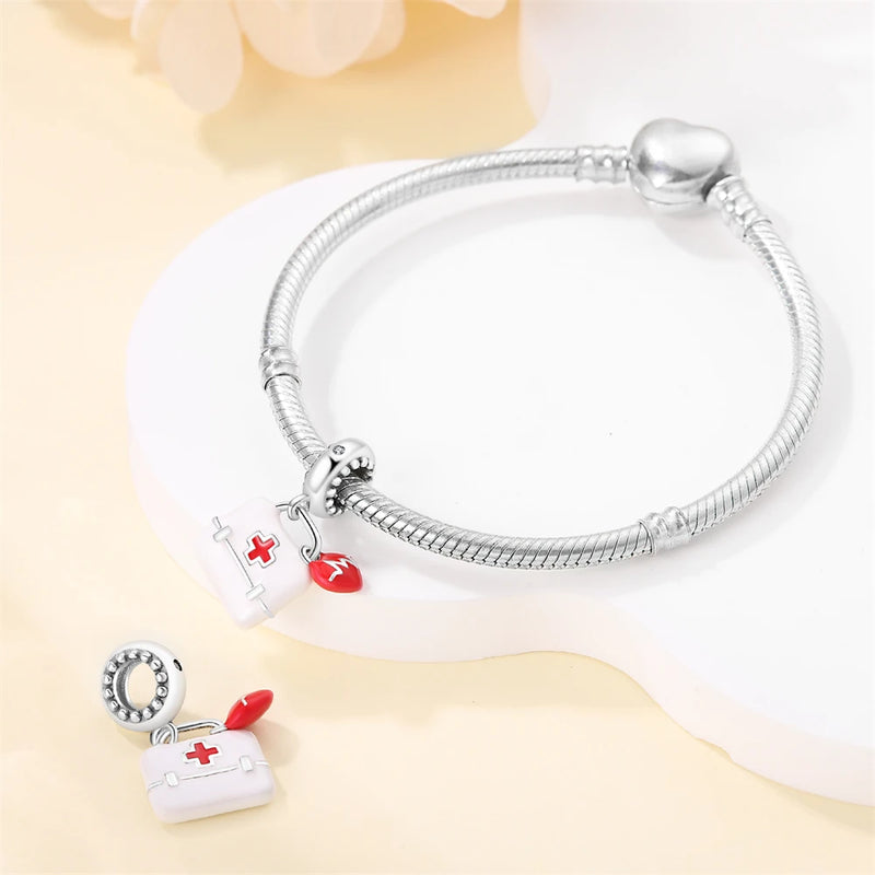 Colorful 925 Sterling Silver Red Butterfly Pencil & Apple & Book Triple Charm Fit Pandora Bracelet Teacher DIY Jewelry Gift