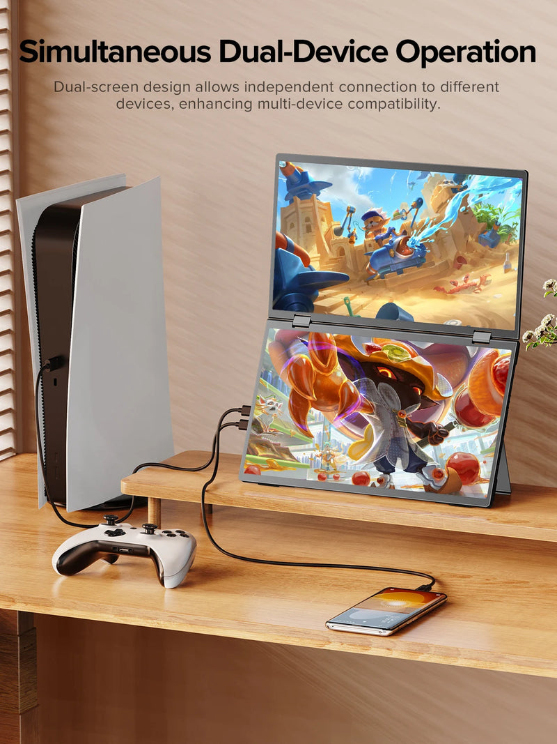 UPERFECT Laptop Screen Extender 15.6 Inch 1080P 360° Foldable Dual Monitors 100% sRGB HDMI USB-C Stacked Triple Portable Monitor