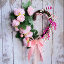 Heart Shaped Peony Wreath, 13.77in Spring Wreath, Artificial Flower Wreath for Valentine's Day, Anniversary, Photography