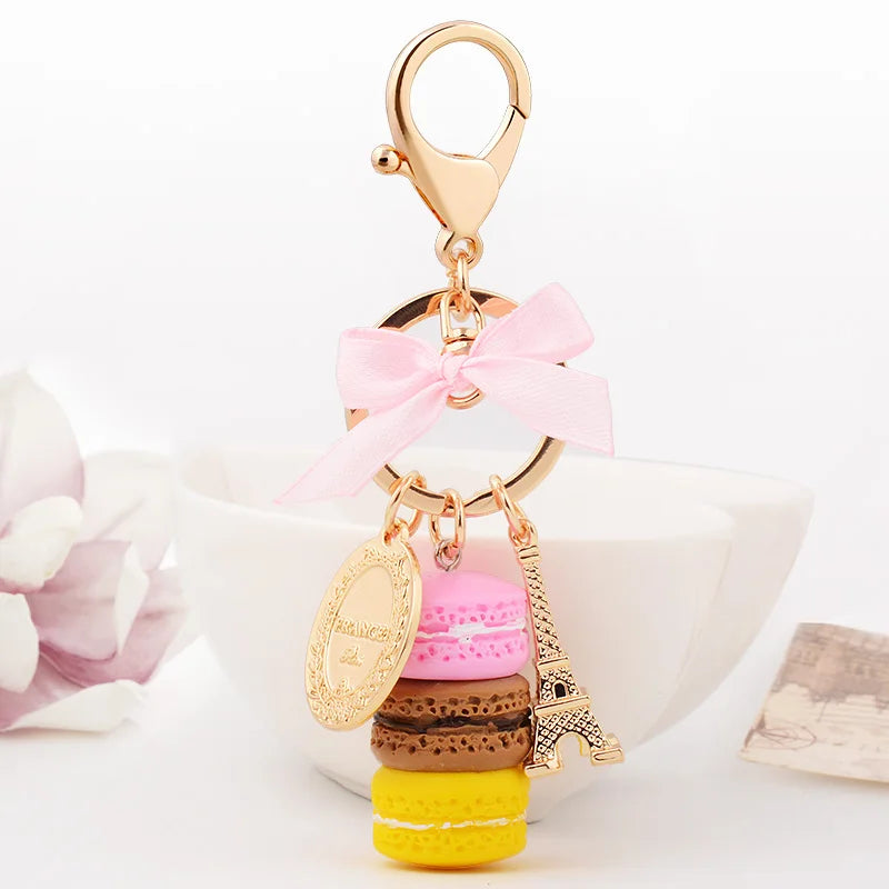 EASYA France Paris Cute Macaroon Effiel Tower Macarons Keychain Colorful Keyring Bag Pendant Car Charm Key Holder