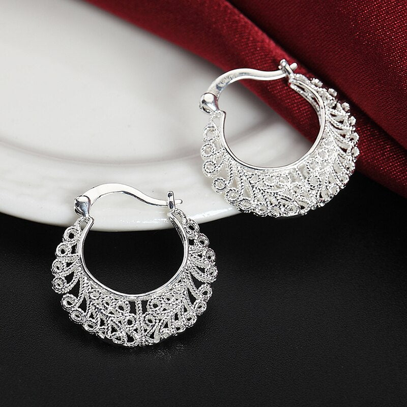 925 Silver Weave Hollow Moon Hoop Earring For Women Fashion Jewelry