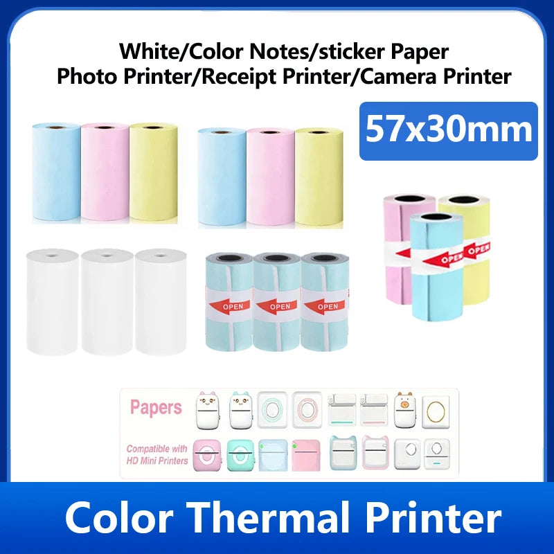 58mm Mini Printer Thermal Photo Paper Label Color Sticker Self-adhesive For Photo Printer 58mm White Thermal Mini Printer Paper