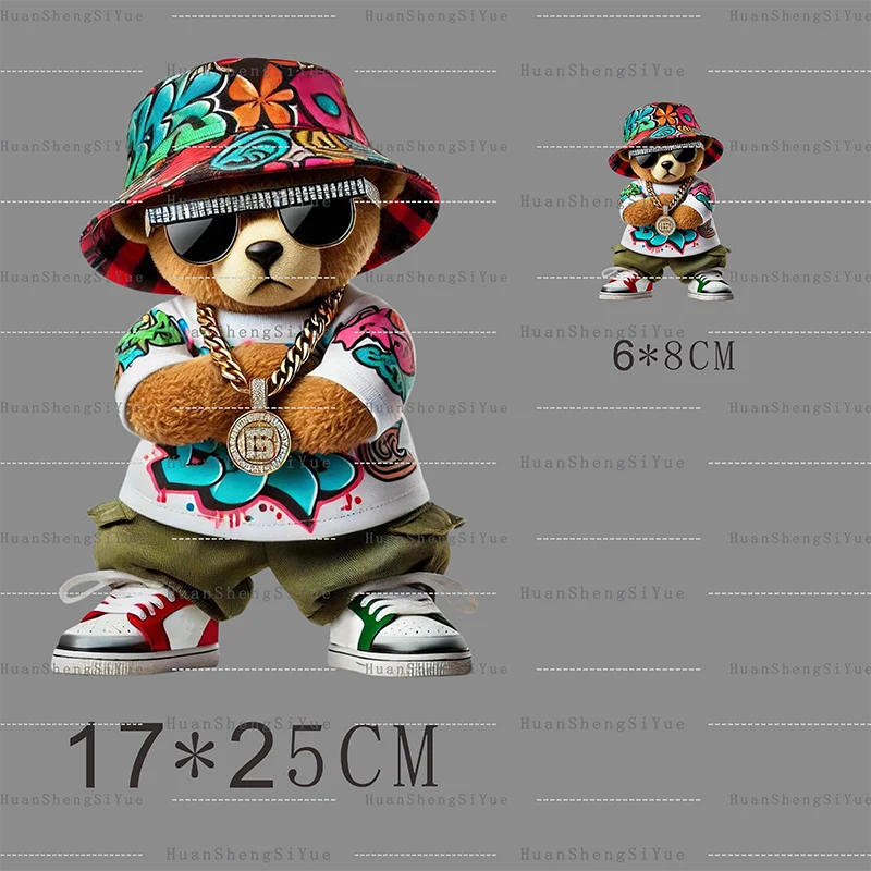 Playful Bear Ironed Sticker Clothes DTF Halloween Thanksgiving Fashion T-shirt Hoodie DIY Jacket Patch Heat Transfer Sticker