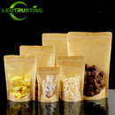 100PCS One Side Clear Stand Up Kraft Paper Ziplock Bag Resealable Snack Coffee Beaf Dates Chocolate Tea Gift Storage Pouches