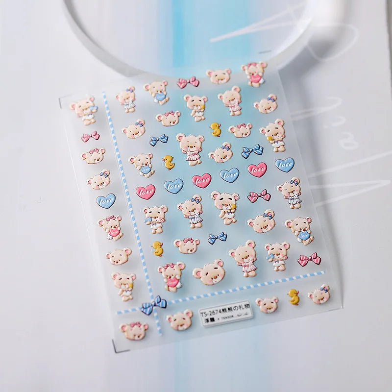 1PCS 5D Cartoon Kuromi Hello Kitty Nail Stickers Sanrio Animation Nail Art Decoration Sanrio Cute Melody Embossed Stickers