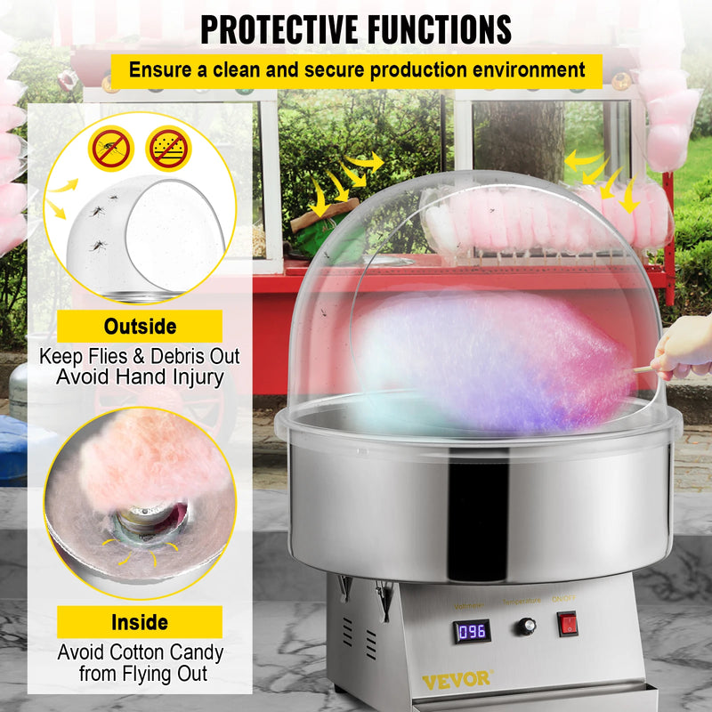 VEVOR 21" Commercial Cotton Candy Machine Cover Clear Floss Sugar Maker Bubble Shield Dome Childrens Party Holiday Celebration