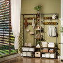 Hall Tree Free Standing Corner Clothes Hat Hanger Metal Coat Rack Stand with Shoe Storage