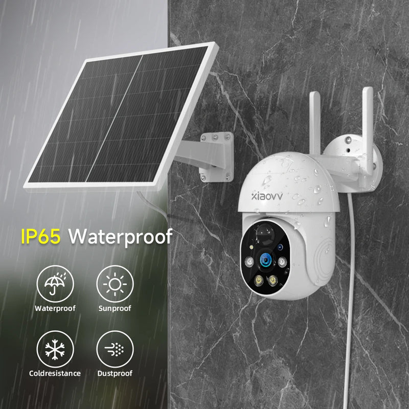 XIAOVV WiFi Solar Outdoor Cameras 3MP PTZ Surveillance Outdoor Waterproof Security Cams Color Night Vision Smart Home