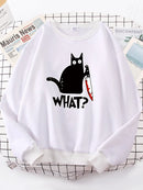Kitchen Knife Black Cat Wha? Women Sweatshirt Harajuku Casual Hoody Fashion Loose Hoodie Soft Warm vintage Fleece Female Tops