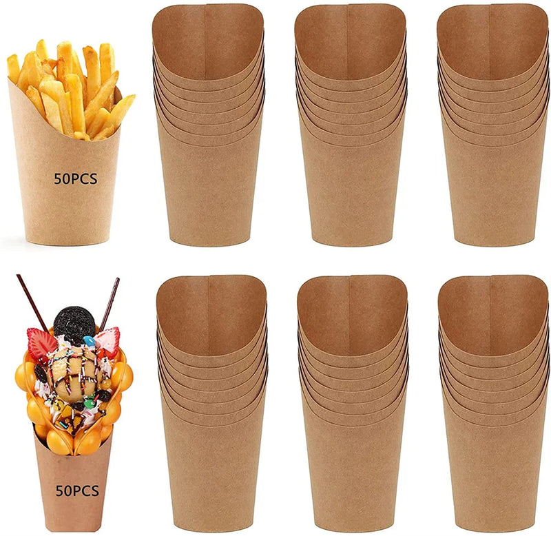 50Pcs French Fries Cups Disposable Kraft Paper Cups Snack Containers Charcuterie Dessert Supplies Baking Cups Take-Out Party
