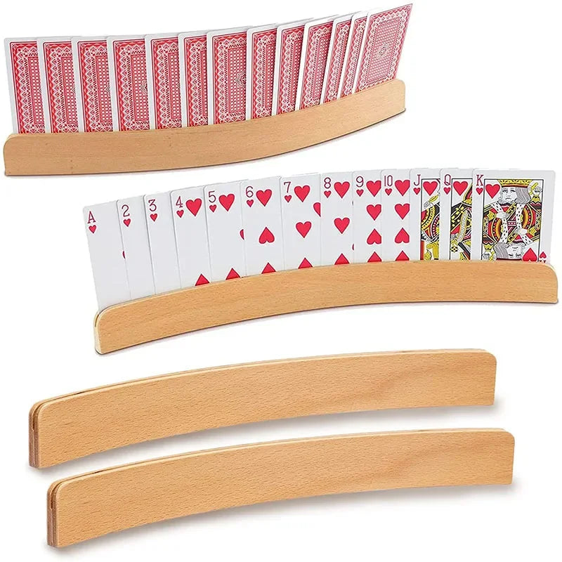 2/3/4Pcs Of Set Wooden Curved Playing Cards Holder Hands-Free Lazy Poker Base Stand Party Cards Games Accessories For Children