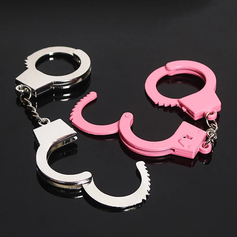 1Pc Creative Handcuffs Shaped Pendant Keychain Pink Silver Keyring Bag Hanging Decoration For Men Women Punk Jewelry Gift