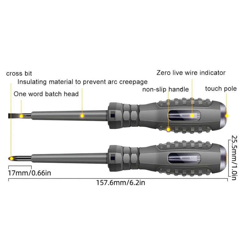 1/2 Pcs Slotted/Phillips Screwdriver Neon Bulb Indicator Detector Non-Contact Insulated Electrician Pocket Tester Pen Tools