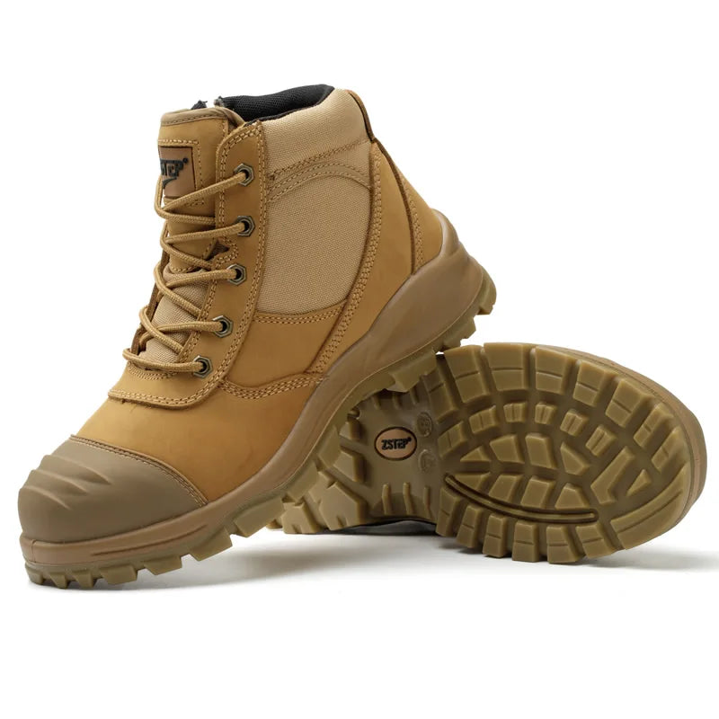 steel toe cap with safety shoes  for work latest genuine leather work boots man high ankle with zip