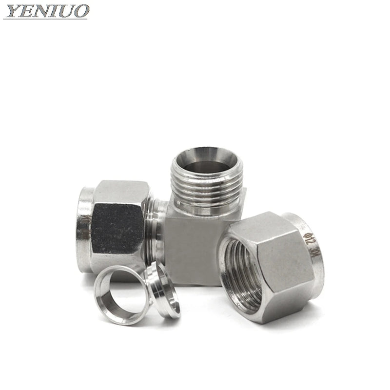 Stainless Steel 304 Compressor Double Ferrule Connector 6mm 8mm 10mm 12mm 1/4" 1/2" Pipe Tube Coupler Air Compression Fitting