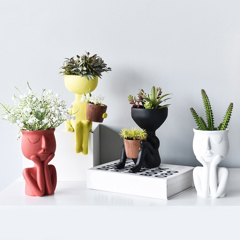 Human Face Resin Flower Pot  Resin Succulents Plant Pot Abstract Flower Pot Desktop Vase Landscape Character Portrait Home Decor