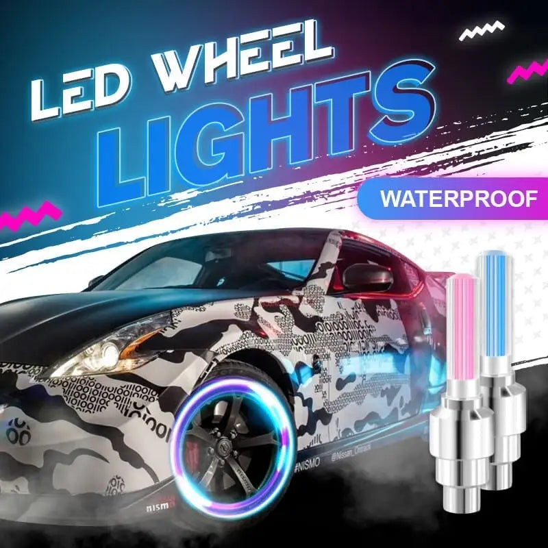 LED Car Neon Wheel Light Waterproof Led Wheel Lights Bicycle Nozzle Light Tire Valve Cap Tire Nozzle Caps Cycling Flash Lamp