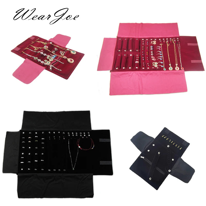 Elegant Velvet Jewelry Organizer Roll Travel Zipper Bag Carrying Case For Multiple Necklace Ring Earrings Storage Desktop Drawer