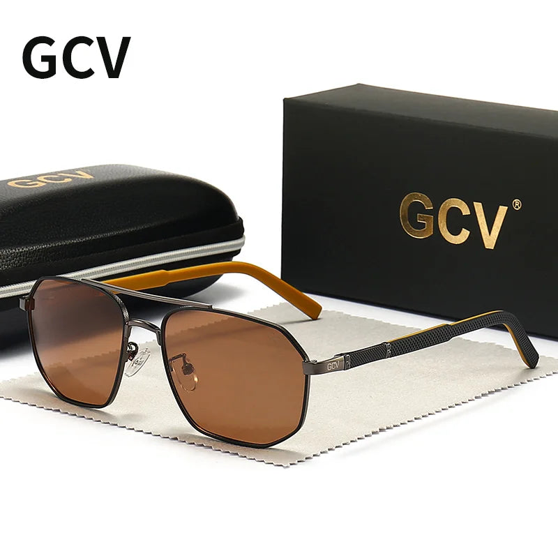 GCV 2021 Brand Classic Pilot Square Polarized Sunglasses Metal Frame Men's Driving Male Sun Glasses Eyewear UV Blocking Luxury