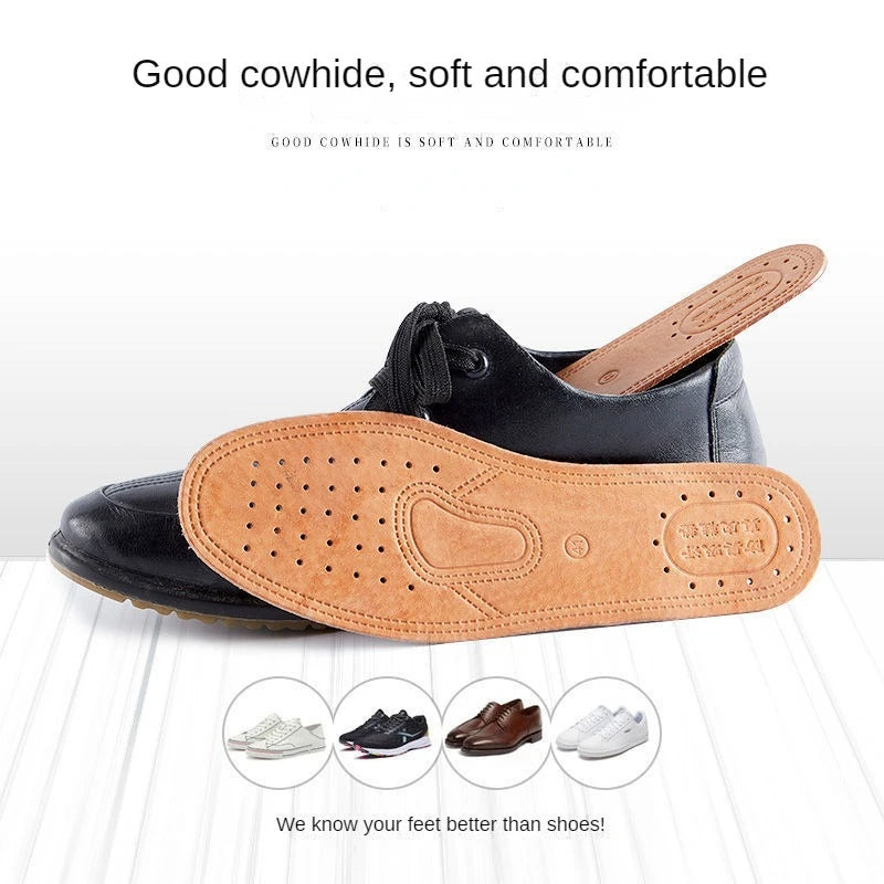 4Pcs Cowhide Leather Insole For Shoes Men Comfortable Deodorant Orthotic Insoles Flat Feet Lightweight Leather Flats Shoe Soles
