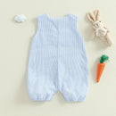 Easter Bunny Embroidered Sleeveless Rompers for Baby Boys and Girls - Adorable Striped Summer Bodysuits and Jumpsuits
