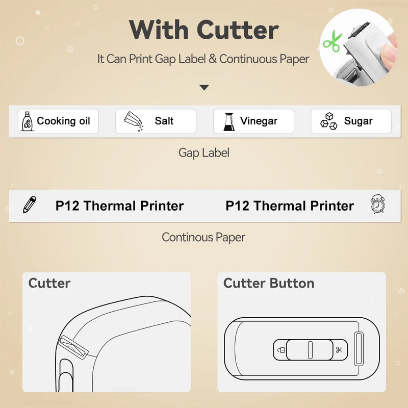 Thermal Label Maker P12 Mini Bluetooth Sticker Label Printer with Self-adhesive Label Tape Similar as Marklife P12 Label Machine