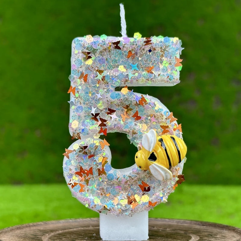 3D Number Cake Decorating Candles Glitter Bees Digital Candles Cake Topper Birthday Party Party Cake Decoration