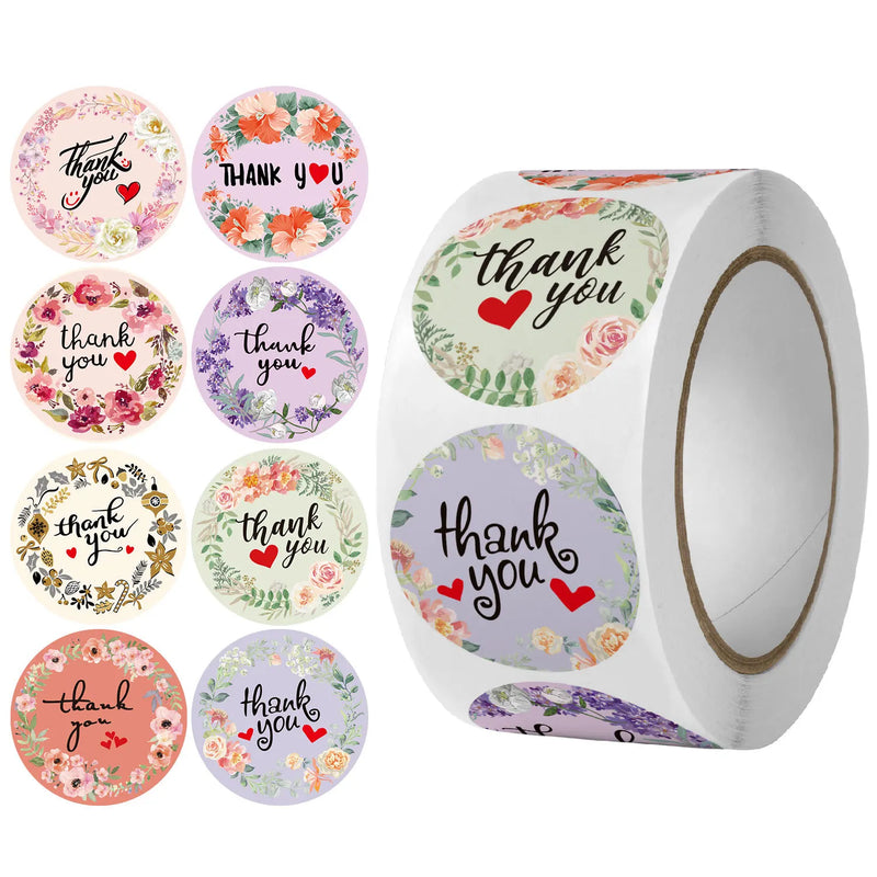 500pcs Labels Roll Flower Thank You Stickers Scrapbooking For Gift Decoration Stationery Sticker Seal Label Handmade Sticker