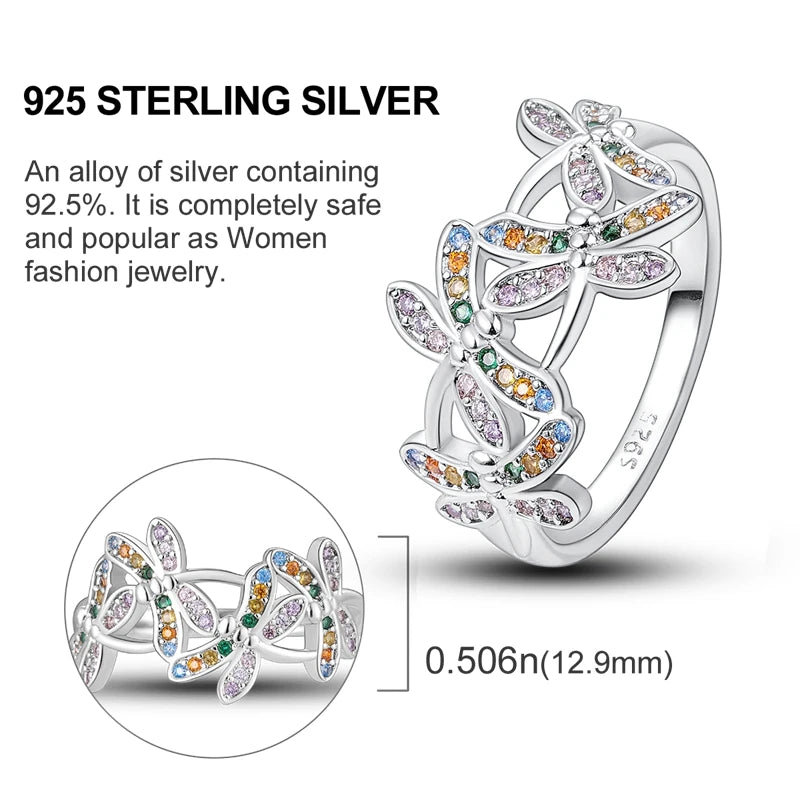 Original 925 Sterling Silver Women Finger Rings for Women Silver Cocktail Ring Geometric Butterfly Round Shape Luxury Jewelry