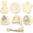 10pcs Wooden Easter Pendants Rabbit Egg Hanging Ornament For Happy Easter Party Home Decoration Kids DIY Painting Gifts Supplies