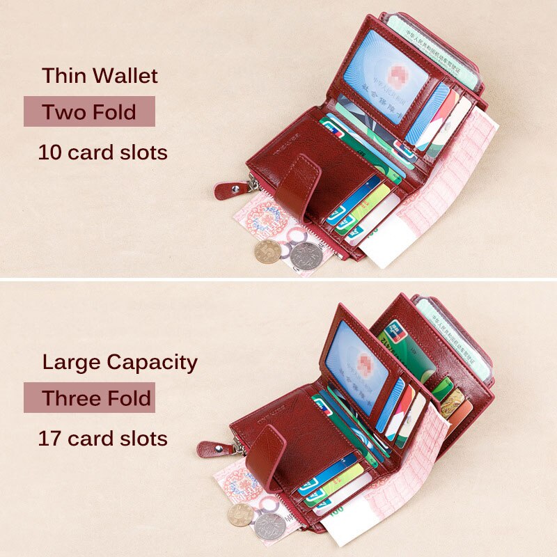 Fahion Women Genuine Leather Wallet RFID Blocking Short Multi Function Large Capacity Zipper Coin Purse Money Clip