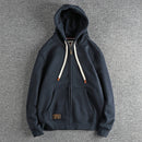 Autumn Winter American Retro Heavyweight Long Sleeved Hooded Hoodies Men's Simple Thickened Velvet Casual Cardigan Sweatshirts