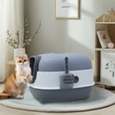 Oval Oblong Hooded Cat Litter Box Tray Front Entry Toilet with Litter Scoop for Kittens Cat Breeds Enclosed