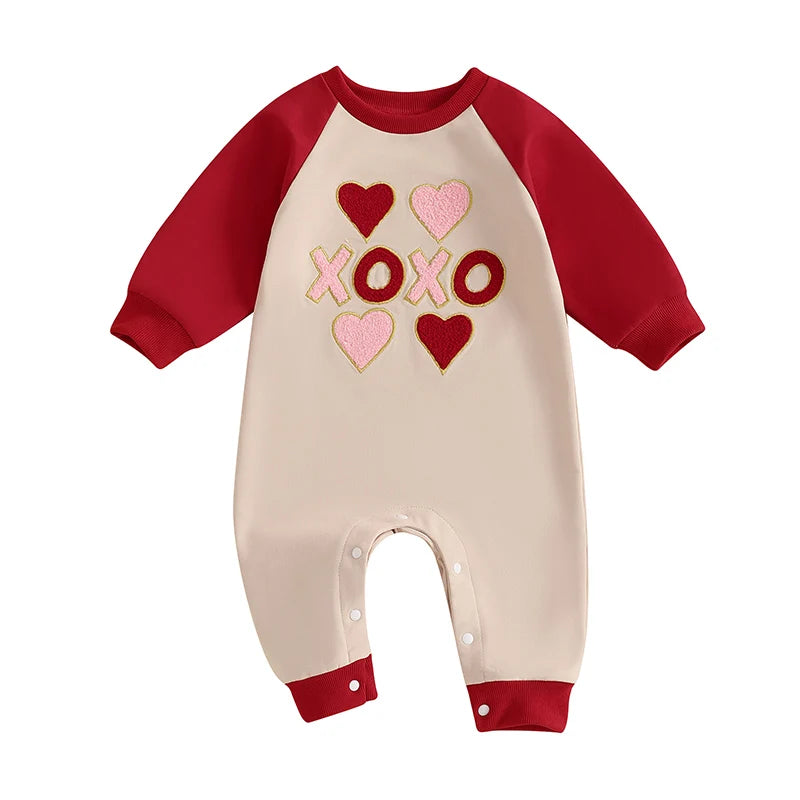 Valentine s Day Heart Print Long Sleeve Romper Jumpsuit for Infants Toddler Boys Girls Full Length Sweatshirt Bodysuit