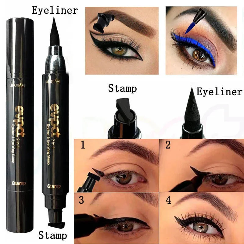 2 In1 Liquid Glitter Eyeliner Stamp Thin Seal Makeup Black Red Green Fast Dry Eye Liner Pencil 7 Color Blue Brown Smoky Eyes