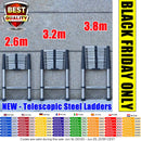 Ladders Extendable Telescopic 2.6M-5M Heavy Duty Multi Purpose Straight Loft Ladder Portable Folding Stainless Steel Ladder Tool