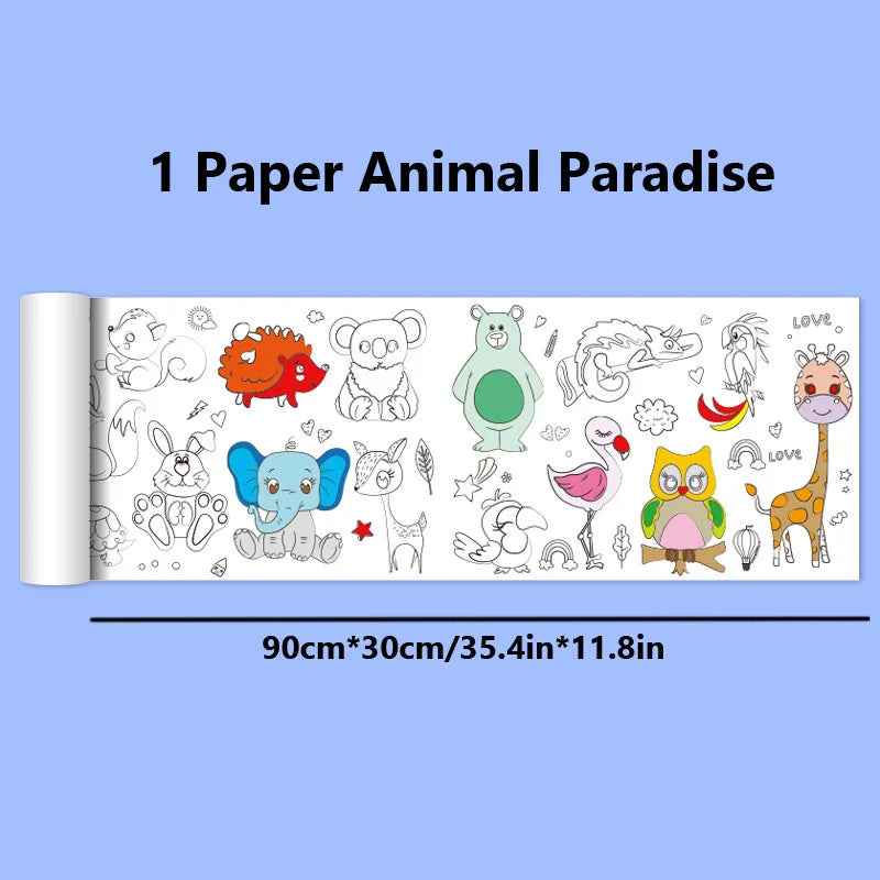 90cm Animal Canvas Children's Drawing Roll DIY Coloring Paper Roll Color Filling Graffiti Paper-cut Painting Educational School