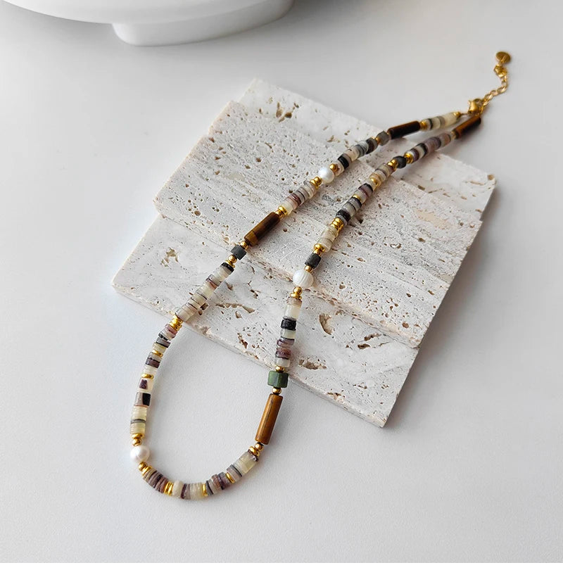 Modern Jewelry Brown Style Autumn Popular Natural Pearl Stones Necklace For Women Gift