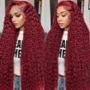 Deep Wave 99J Burgundy 13x4 13x6 HD Lace Frontal Wig Human Hair Transparent Lace Wigs Brazilian Red Colored