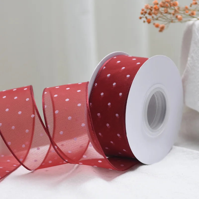 10Yards 4CM Polka Dots Organza Gauze Packaging Ribbon Tape Flower Gift Box Wrap Bow DIY Wedding Christmas Party Decoration