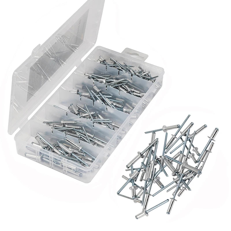 215Pcs Multiple Sizes Blind Rivets  Dome Head Blind Pop Rivet Assortment Kit,Pop Rivets Assortment Kit (Silver)