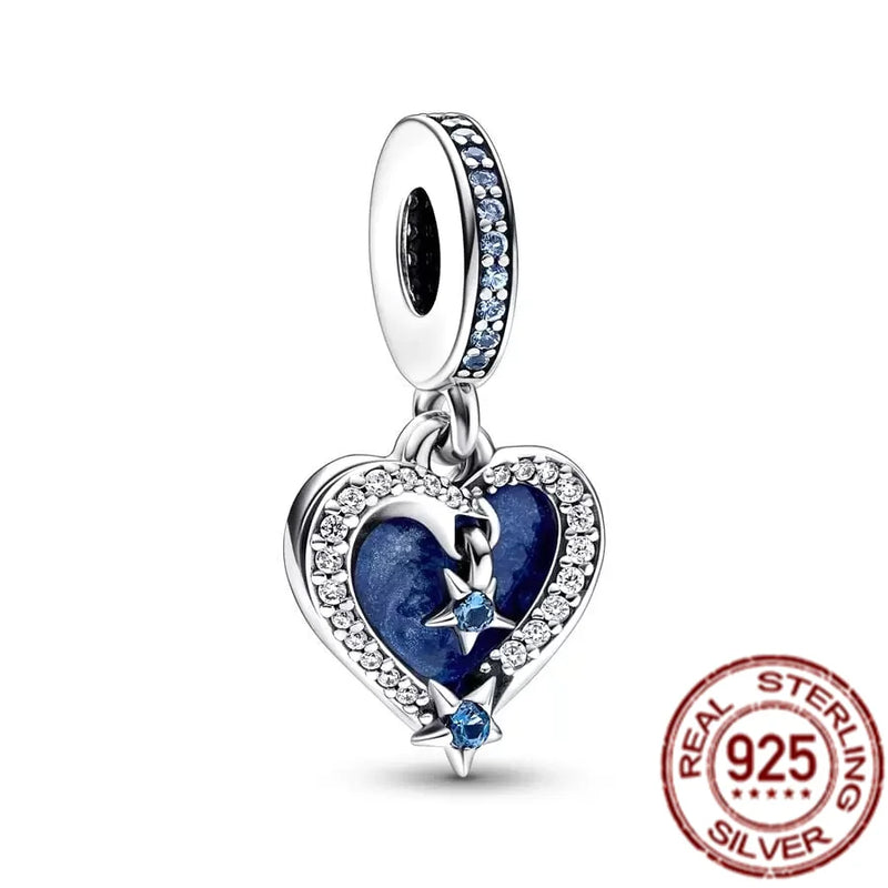Celestial Shooting Star Heart Double & Blue Hot Air Balloon Dangle Charms Beads Fit Original Pandora Silver 925 Bracelet Jewelry