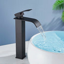 Matte Black Waterfall Bathroom Basin Faucet Above Counter Basin Deck Mounted Cold Hot Water Mixer Single Handle Single Hole Tap