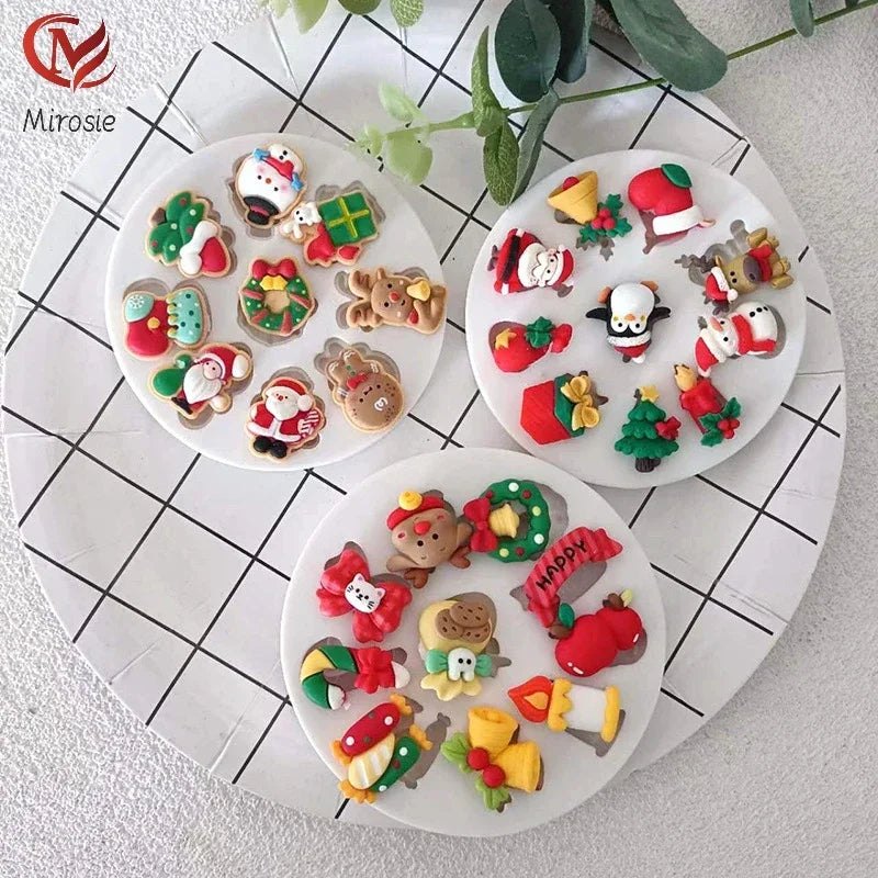 Mirosie Christmas Fondant Cake Dry Pace Silicone Mold Diy Santa Claus Snowman Elk Bell Chocolate Mold Baking Accessories