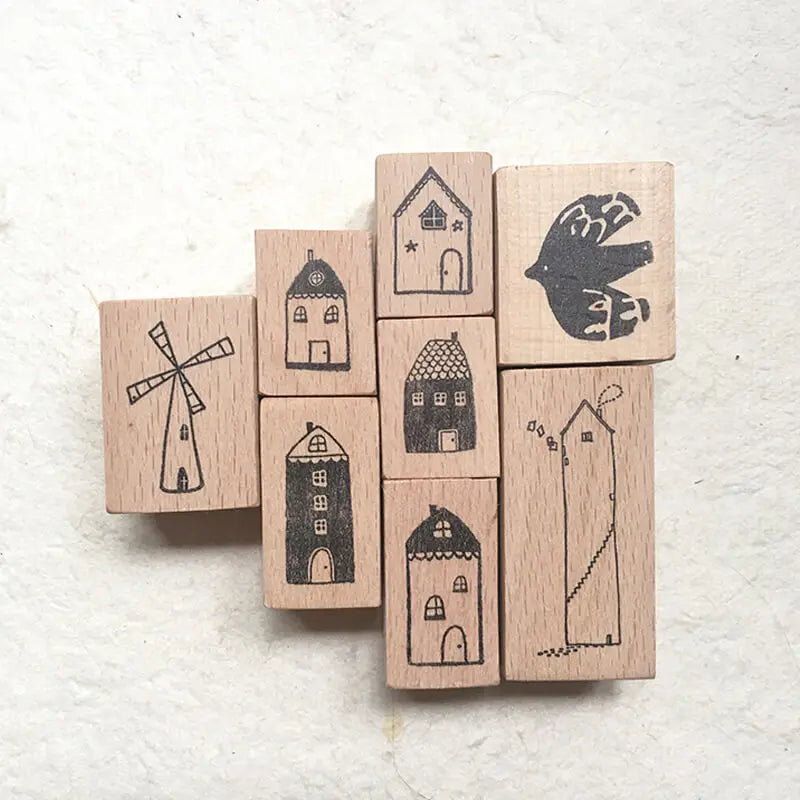 Mini Stamp Kawaii Whimsical Little House and Bird for Scrapbooking DIY Card Journaling Wooden Stamps