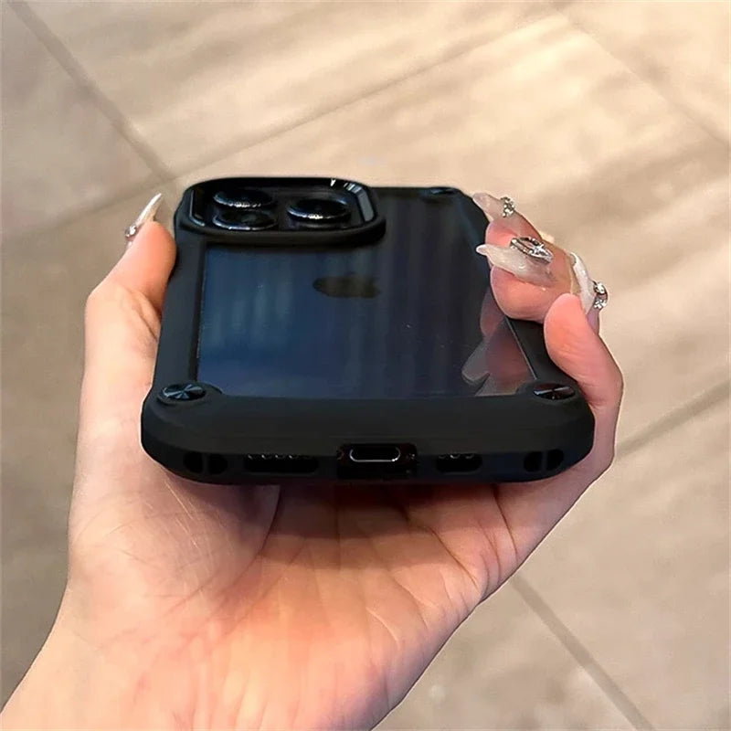 Luxury Hybrid Soft Bumper Hard Acrylic Case For iPhone 15 14 13 12 11 Pro Max Metal Lens Ring Shockproof Armor Transparent Cover